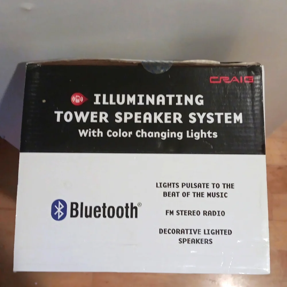 Craig, Illuminating Tower Speaker System, black with color changing lights. NEW - Picture 2 of 4